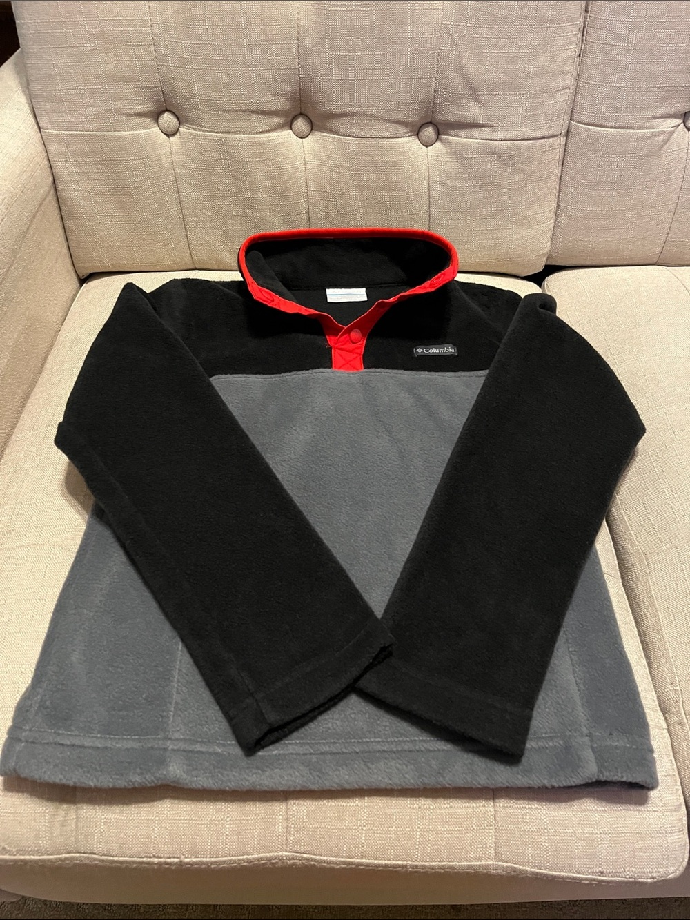 Kids Columbia Black, Gray & Red Snap-Front Fleece Pullover